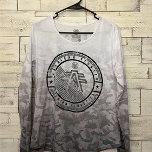 American Fighter White and Gray Camo Long Sleeve Tee womens large